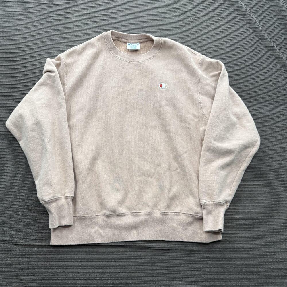 Champion Reverse Weave Sweatshirt Mens Large Pink Crewneck Pullover GF569 Logo